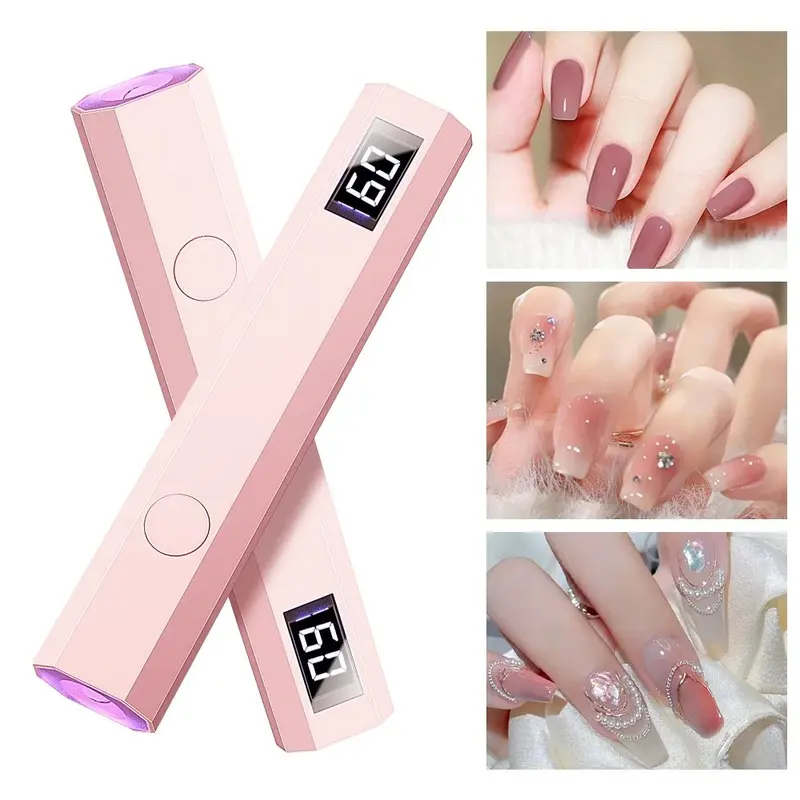 YIKOOLIN Convenient Handheld Nail Dryer Lamp UV/LED Nail Curing All Gel Polish Nail Art Tool USB Rechargeabl Quick Dry Nail Lamp Pink Display 2