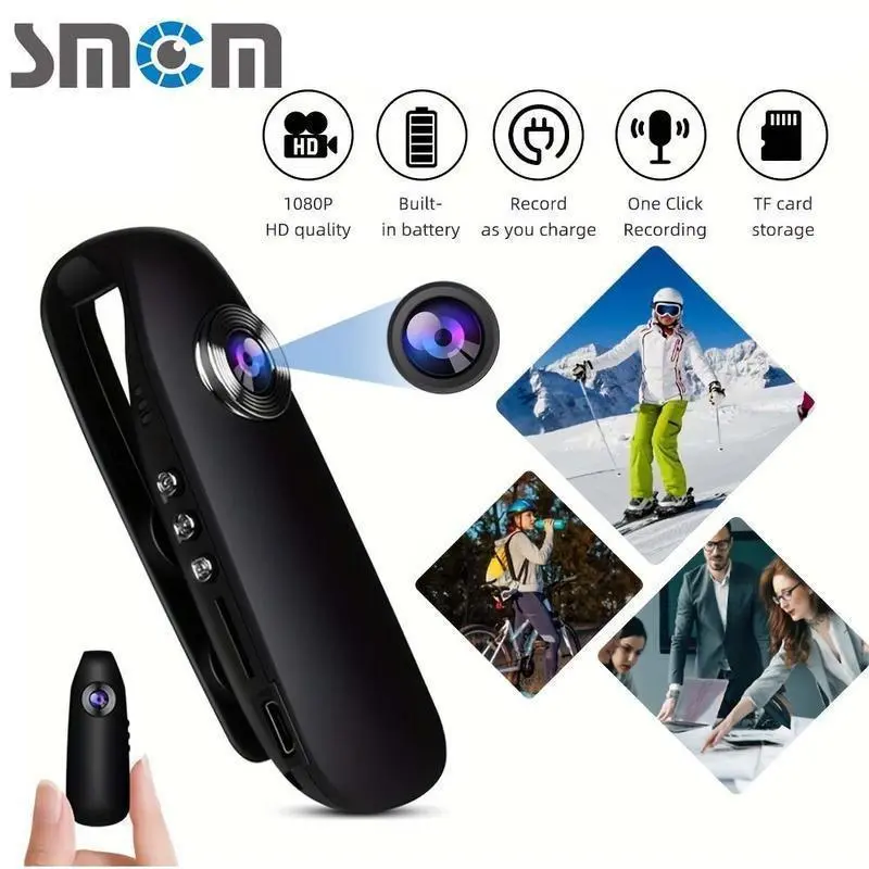 SMCM 1080P Full HD Convenient Camera, USB Rechargeable Home Outdoor Camera, Bicycle Video Recorder with Back Clip, Small Camera Video and Audio Recording Sports Camera with Card Reader 7