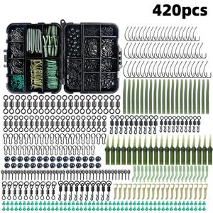 Carp Fishing Tackle Kit, 420pcs/set Mixed Fishing Hook & Barbed Rod Cap & Bobber Stopper & Swivels, Outdoor Fishing Tools, Solocamping, picnicaesthetic
