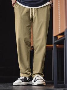 Men's Solid Color Straight Leg Pants, Loose Casual Comfy Trousers for Summer, Woven Bottoms for Men