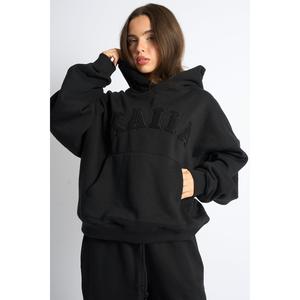 Kaiia Slogan Oversized Hoodie Black on Black