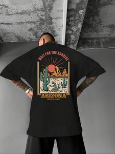 Men's Arizona Desert & Letter Print Short Sleeve Graphic Tee, Loose Casual Soft Comfy Round Neck T-shirt for Summer, Men's Top for Daily Wear
