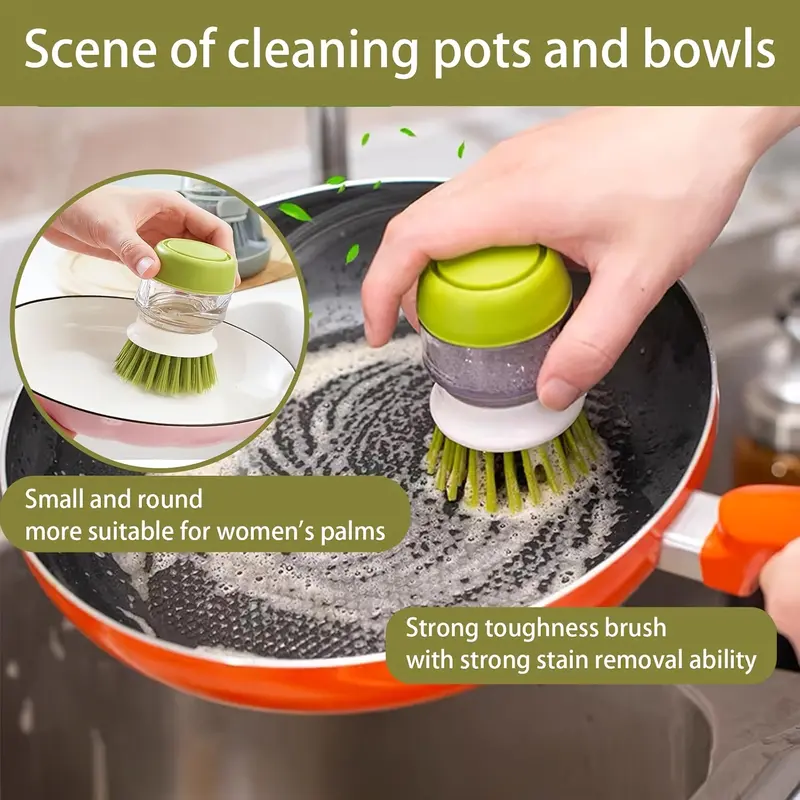 Automatic Liquid Dispensing Kitchen Brush - Easy, Hand-Free Pot & Dish Cleaning, Non-Stick, Durable Plastic, Ideal for Home Use, Kitchen Cleaning Tool|Modern Kitchen Brush|Durable Plastic Brush 5