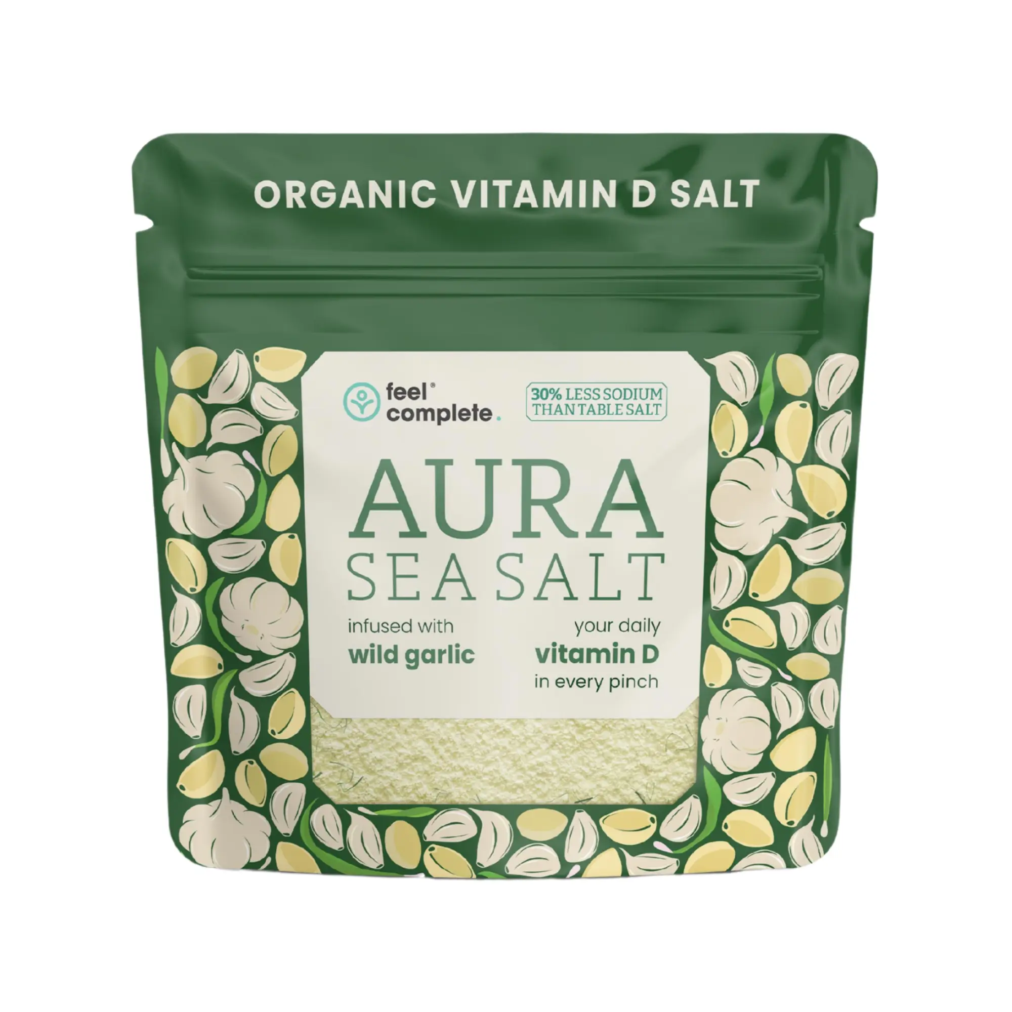 Feel Complete | Organic Aura Sea Salt | Your Daily Vitamin D in Every Pinch | Infused Celtic Sea Salt | Up to 30% Less Sodium Than Table Salt | 80g Resealable Pouch | Made In England | Flavoured Salt