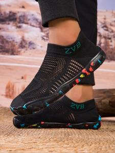 Women's Letter Print Hollow Out Slip on Water Shoes, Casual Sporty Breathable Quick Drying Water Shoes, Beach Footwear, Outdoor Barefoot Shoes for Swimming, Hiking, Athletic Shoes, Outdoor Sneakers, Watershoes, Sports Shoes, Waterproof Outdoor Shoes