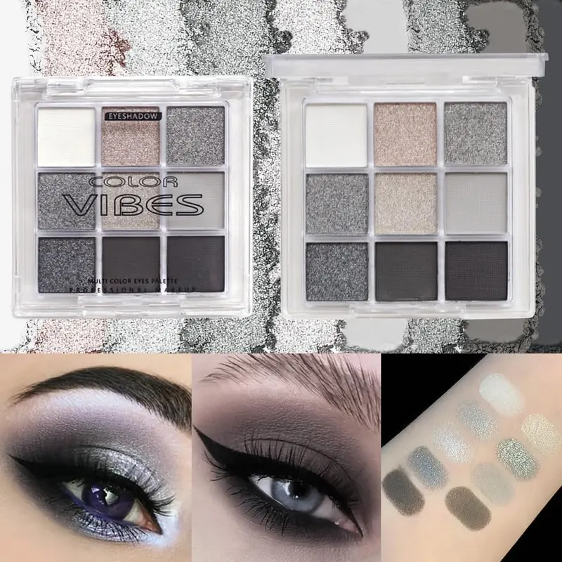 4 Pack Portable 9-Color Eyeshadow Palette Set - with Shades of Black, Blue, Green & Purple - Ideal for Travel, Convenience in Applying Eye Makeup 1