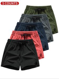 Men's Letter Print Zipper Pocket Drawstring Waist Gym Shorts, Breathable Comfortable Shorts for Gym Workout Running, Casual Men's Shorts for Summer