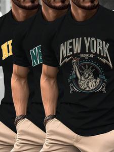 Men's Letter Print Round Neck Tee, Loose Casual Short Sleeve T-shirt for Summer, Men's Top for Daily Wear, Tropical