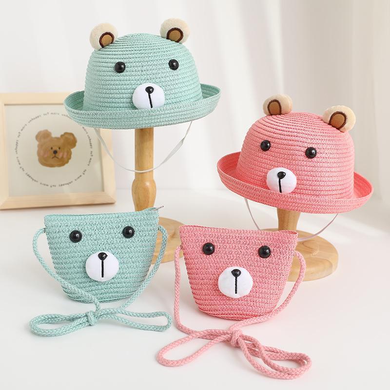 【REDERICTEM】Children's bag straw hat set sun hat summer children's sun protection hat baby sun hat cute cartoon pattern 1