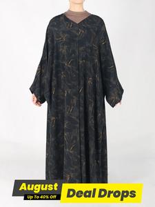 Women's Marble Print Double Sided Wear Abaya with Hidden Waist Tie, Modest Long Sleeve Open Front Maxi Muslim Dress, Women's Islamic Clothing for Daily Wear, Modesty Abaya