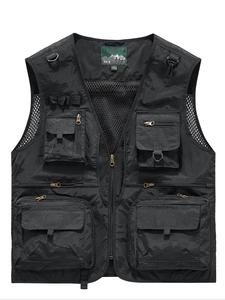 Men's Solid Pocket Zipper V Neck Vest Jacket, Regular Fit Casual Lightweight Outdoor Vest Jacket, Men's Outerwear for All Seasons, Menswear