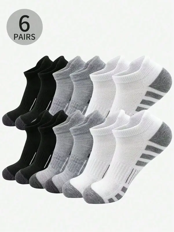 1/6/12 Pairs Of Men's Socks,Sports Socks, Basketball Socks, Football Socks, Invisible Socks, White Socks, Short Socks, Black Socks, Low-Top Short Socks, Ankle Socks, Double Line Non-Slip Design, Moisture Wicking, Soft And Breathable 1
