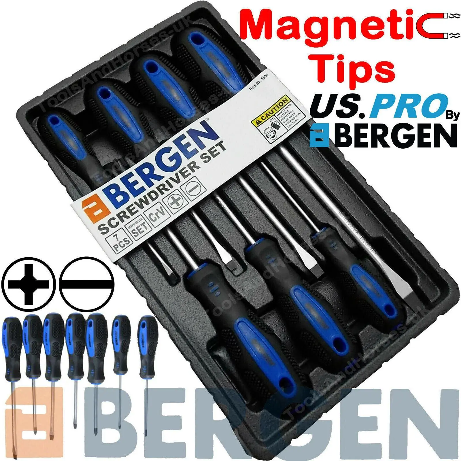 US PRO Magnetic Screwdriver Set 7pc Slotted Straight Phillips PH Driver Tool Set