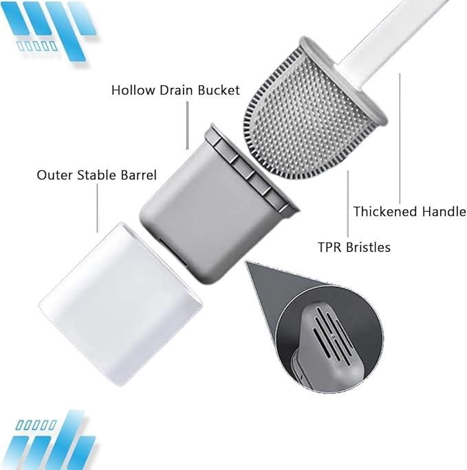 Silicone Toilet Brushes & Holders – Pack of 1 Long Non-Slip Handle, Flexible Bristles for Easy Cleaning – Modern Drip-Free Base, Durable White Bathroom Toilet Brush Set With Holder 0