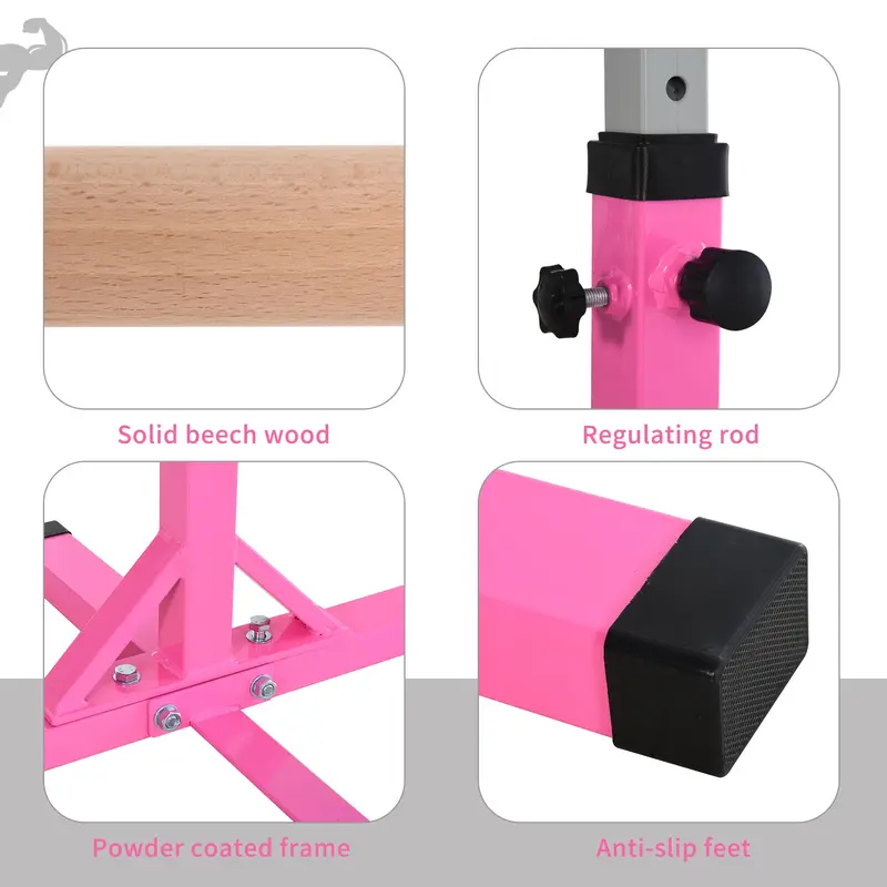 Steel Frame Adjustable Horizonal Gymnastics Bar for Kids Pink 6