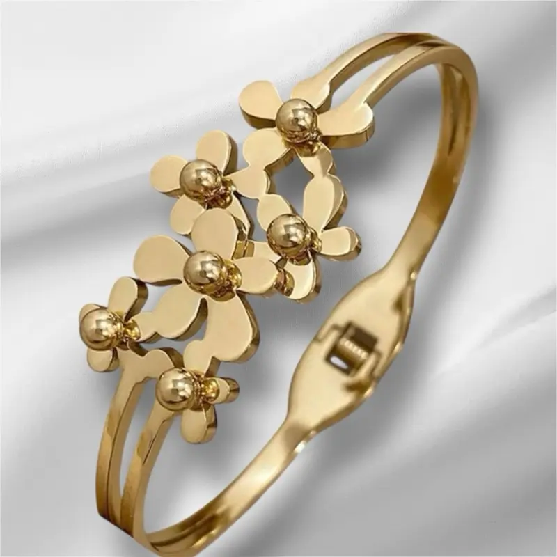 Flower Cluster Bangle- Stainless Steel & Tarnish Free 4