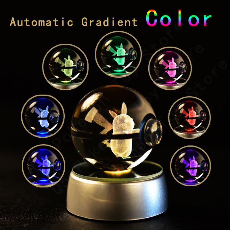Pokemon 3D Crystal Ball Pikachu Gengar Mew Mewtwo Figurines Lamp Base Pokeball 3D Pokemon Glass Ball Statue Kids Birthday Gift 4