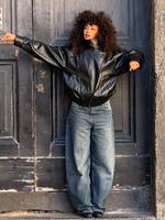 Women's Stand Collar Faux Leather Jacket