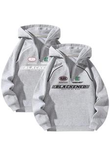 Men's Letter & Car Print Zip Up Hoodie, Casual Loose Long Sleeve Hooded Sweatshirt for Fall & Winter, Men's Clothes for Daily Wear, Tops