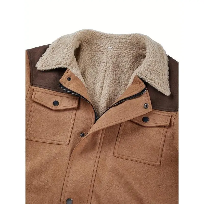 Men's Vintage-Inspired Lightweight Jacket with Pockets - Casual Button-Up, Long Sleeve Outerwear for Fall/Winter Menswear Coats Tops Beige Collar Collared Brown Plain 7