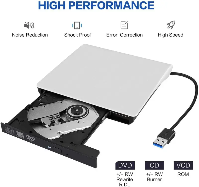 External DVD Drive,USB 3.0 CD/DVD +/-RW Drive Portable CD DVD Drive Burner Reader Writer, Slim Optical CD ROM Drive for Laptop Desktop PC Linux Apple Mac OS Macbook Pro Windows 11/10/8.1/7 White 2