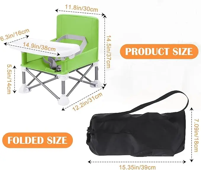 Baby Folding Dining Chair Portable High Multifunctional Child Little Seat Dining Aluminum Alloy Travel Compact Booster Seat with Tray Green 3