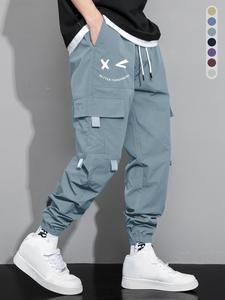 Men's Letter Print Graffiti Print Drawstring Waist Cargo Pants, Casual Street Fashion Regular Fit Trousers for Daily Wear, Men's Bottoms for All Seasons