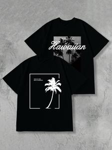 Men's Letter Print Short Sleeve Tee, Loose Casual Crew Neck T-Shirt for Summer, Fashion Men's Top for Daily Wear, Tropical