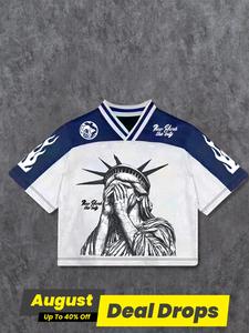 Men's Statue Of Liberty & Letter Print Short Sleeve Tee, Regular Fit Casual Fashion Shortsleeve Round Neck T-shirt for Summer, Men's Top for Daily Wear, Menswear