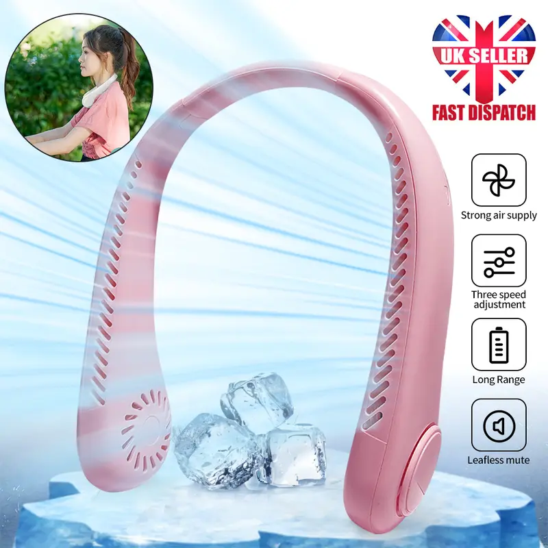 Portable Neckband Fan Bladeless Lazy Neck Hanging Cooler USB Rechargeable small Cable Button 3