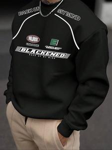 Men's Letter Print Round Neck Sweatshirt, Loose Casual Fashion Long Sleeve Pullover for Summer, Men's Top for Daily Wear, Hoodie