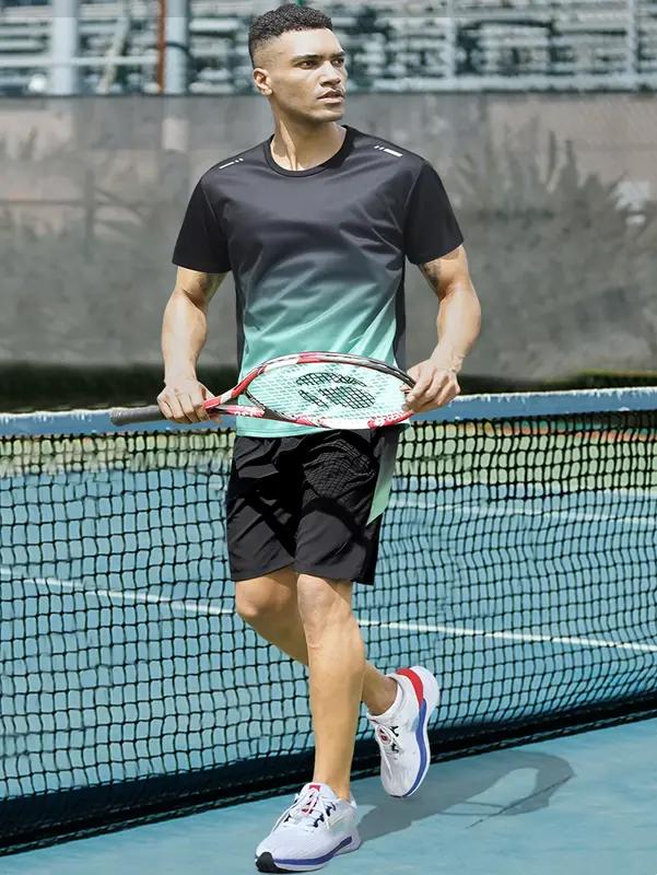 6-piece men's short-sleeved and shorts sports casual clothing set, including a color-changing crew neck T-shirt and a pair of shorts, suitable for running and fitness, outdoor, daily wear 8
