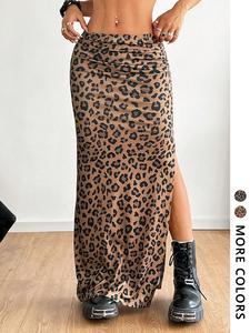 Women's Leopard Print Slit Hem Skirt, Wrap Bodycon Skirt, Fashion Casual Long Skirt for Daily Outdoor Wear, Ladies Bottoms for Summer