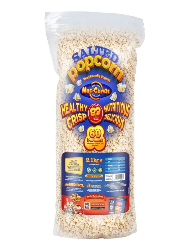 Mac-Corns - Bulk Pack Bundle ~ 2.1kg Salted Popcorn + 60 Tubs + Scoop ~ Traditionally Popped 1