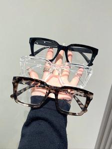 Unisex Simple Style Leopard/Clear/Solid Color Eyeglasses Set, Trendy Square Frame Eyeglasses for Everyday Use, Fashion Accessories for Outdoor Activities