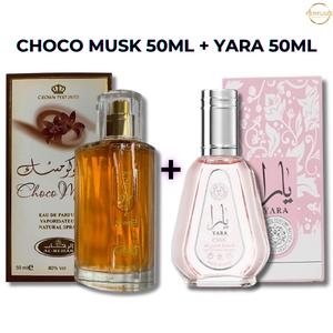 Choco Musk + Yara 50ml Perfume Spray Combo | Sweet & Creamy Chocolate + Soft Fruity Marshmallow Scent | Long-Lasting Body Spray Gift Set | Unisex | TikTok Viral Mini Duo | Free Fast Delivery