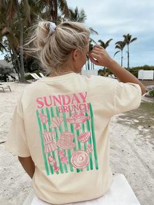 Women's Sunday Brunch Colorblock Striped Print Soft Comfortable Loose Casual Retro American Vintage Inspired Short Sleeve T-Shirt, Gentle Energetic Top For Summer Weekend Gatherings, Cafes, City Walks And Daily Commute