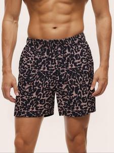 Men's Leopard Print Ice Silk Boxer Briefs, Loose Casual Comfy Breathable Shorts for Gym Workout Running, Men's Summer Bottoms