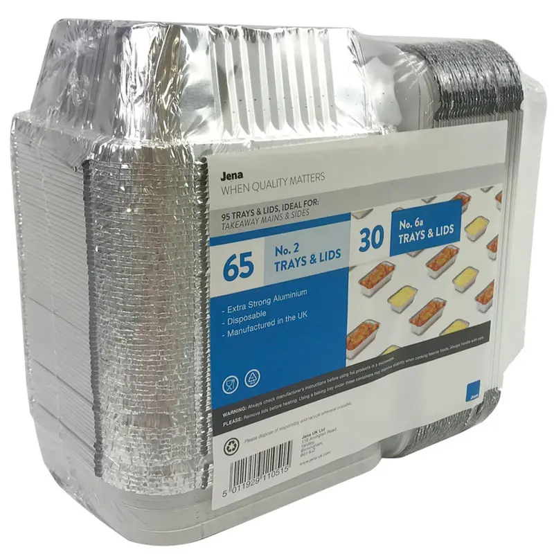 Jena Mix Trays+Lids Takeaway Strong Aluminium Disposable Foil Container Pack 95 1