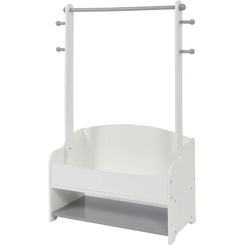 Liberty House Toys Kids Hanging Rail with Extra Storage, Kids Clothes Rail, Wooden Hanging Rail with Storage, Toddler, Kids Dress Up Rail, White and Grey 5