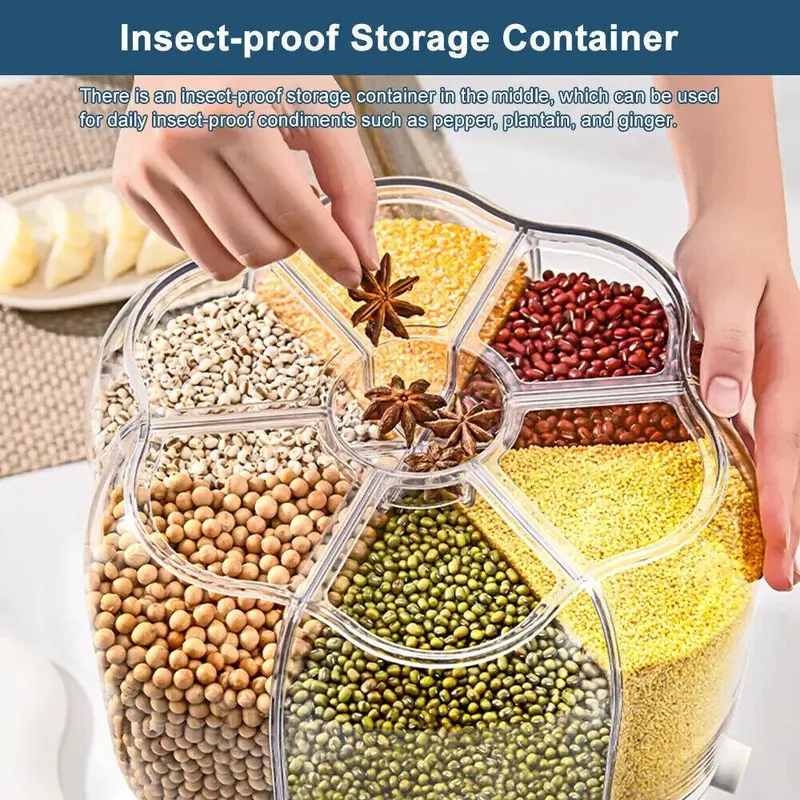 Rotatable Food Sealed Storage Container Grain Box Cereal Dispenser Rice Tank UK Kitchen Lid preserving containers 5