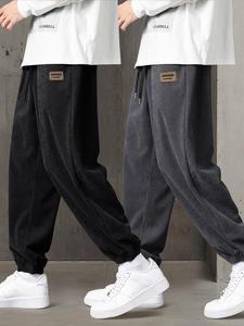 Men's Solid Corduroy Pants, Casual Comfy Loose Jogger Pants for Fall & Winter, Men's Trousers for Daily Wear