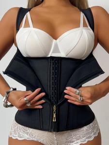 Women's Solid Color Zipper Open Bust Shapewear Top, Adjustable Hook & Eye Closure Shapewear Waist Trainer, Tummy Control Girdle High Waist Shaper, Shapewear for Women