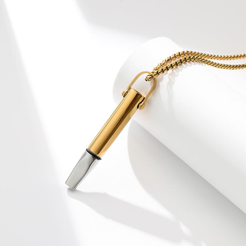Breathing Resistance Whistle Necklace Round Tube Built-in Cotton Core Assisted Yoga Meditation Decompression Mindfulness Jewelry Titanium Steel Pendant 5
