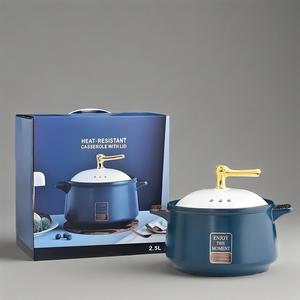 Nordic Minimalist Durable Double-Handled Stockpot with Lid, Smooth Glaze for Soup Stews and Rice Dishes, Heat Resistant Cooking Pot Set