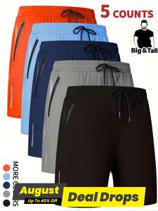 【Plus Size】Letter Print Drawstring Waist Shorts, Casual Regular Fit Pocket Zipper Shorts for Summer, Athleisure, Activewear, Summer Streetwear, Stretchy Breathable Athletic Bottoms, Lightweight Track Shorts, Casual Sports Shorts