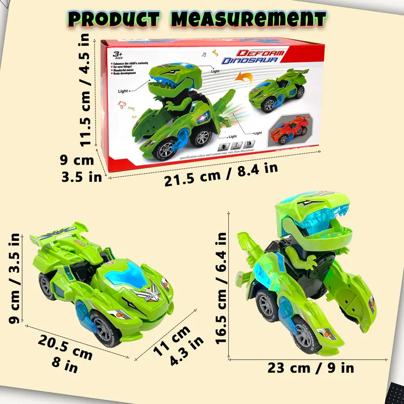Koolbitz Kids Dinosaur Transforming Car Automatic Transformable Dinosaur Car Toy for Children Electric Dinosaur Car Toy for Toddlers Sound and Flashing Lights Fun Indoor Car Toy 7