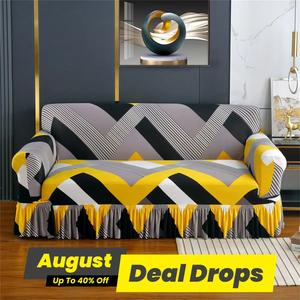 Sweets Elastic Sofa Cushion Cover with Skirt, 1 Count Geometric Pattern Slipcover, Ornaments Furniture Couch Sofa Cover for Living Room Decor, Home Decor, Jacquard Couch Covers, Dustproof Sofa Protector, Washable Sofa Slipcover, Universal Sofa Protector