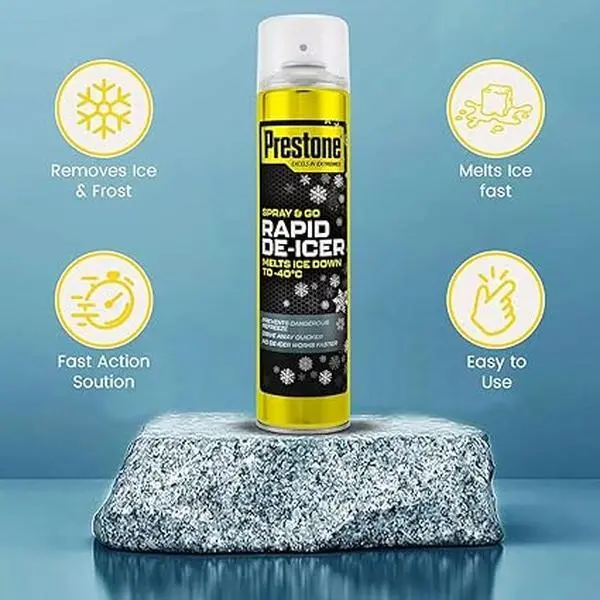 Prestone De-Icer 600ml Defroster Up To -40 Celsisus Remove Frost No Smearing Quick Spray Windshield Window Melter Vehicle Auto Brand: AMK