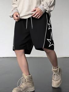 Men's Star Print Drawstring Waist Shorts, Loose Casual Comfy Breathable Track Shorts for Summer, Men's Bottoms for Daily Wear